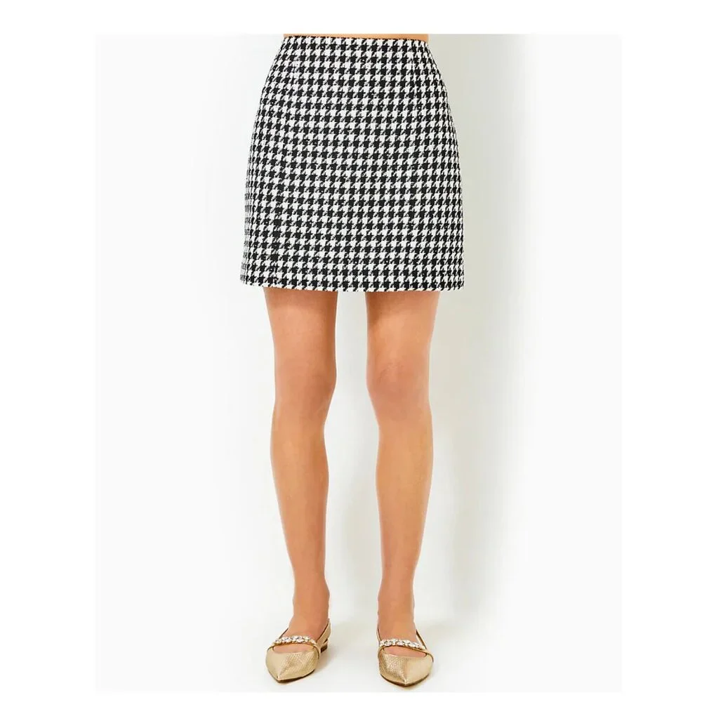NWT Lilly Pulitzer Kels Mini Skirt Noir Houndstooth Sequin Bouclé 10